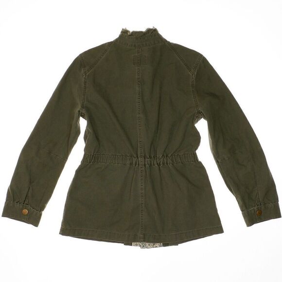 Elle Military Jacket Size M Womens Army Green Distress Full Zip Elastic Waist - Picture 5 of 11
